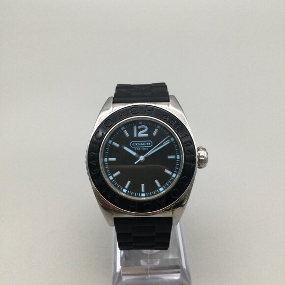 Coach Boyfriend Watch Unisex 38mm Silver Tone Black Dial Blue Index New Battery main image 12